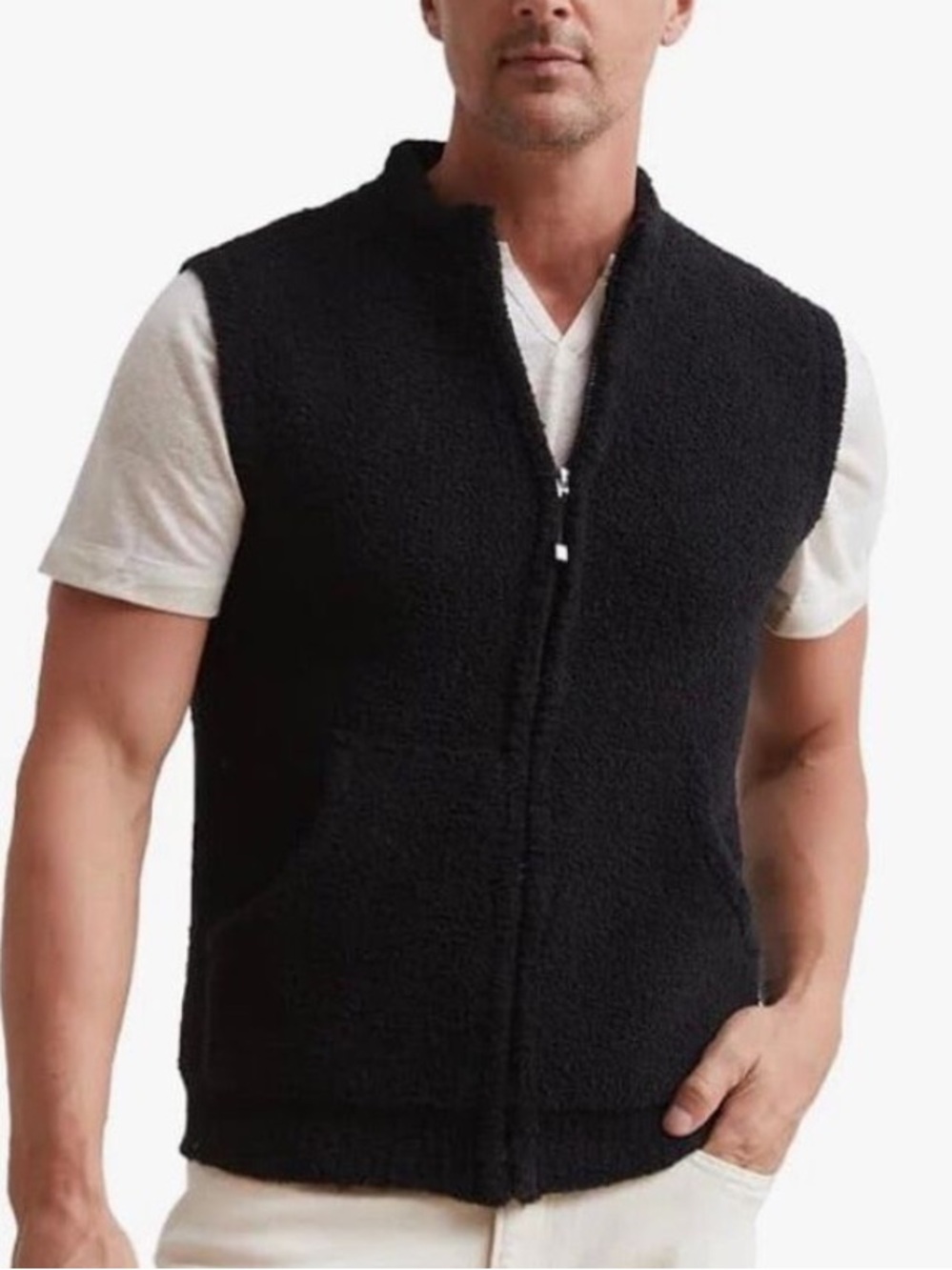 Kashwere Unisex Size L Black Pockets Full Zip Cozy Dream Plush Knit Vest NWT